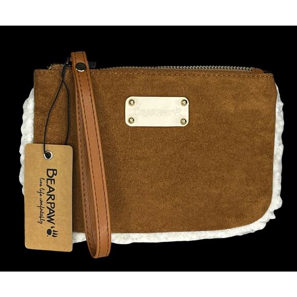 NEW Bearpaw WRISTLET Faux Suede & Sherpa Handbag Purse Mini Bag Brown Faux Fur - Picture 9 of 9